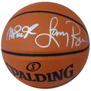 Legends of the Game Larry Bird and Magic Johnson Dual Hand Signed NBA Basketball