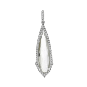 Brevani 14K White Gold Long Fancy White Topaz and Diamond Dangle Pendant