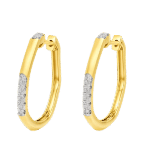 14K Yellow Gold Diamond Geometric Hoop Earrings