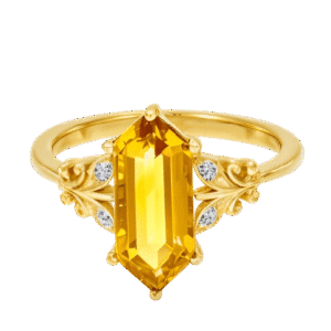 Citrine and Diamond Hexagon Ring