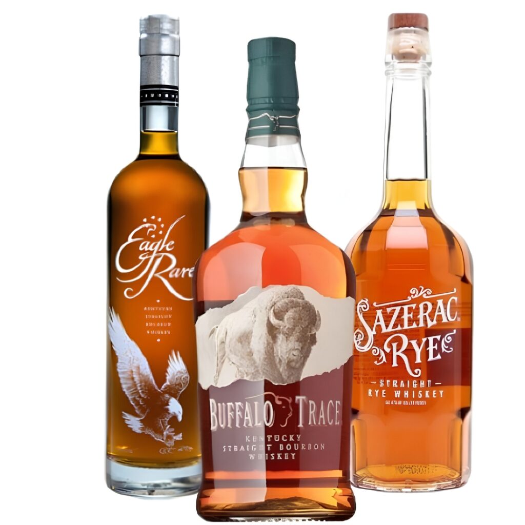three whiskey bottles