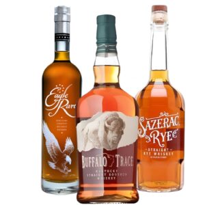 three whiskey bottles