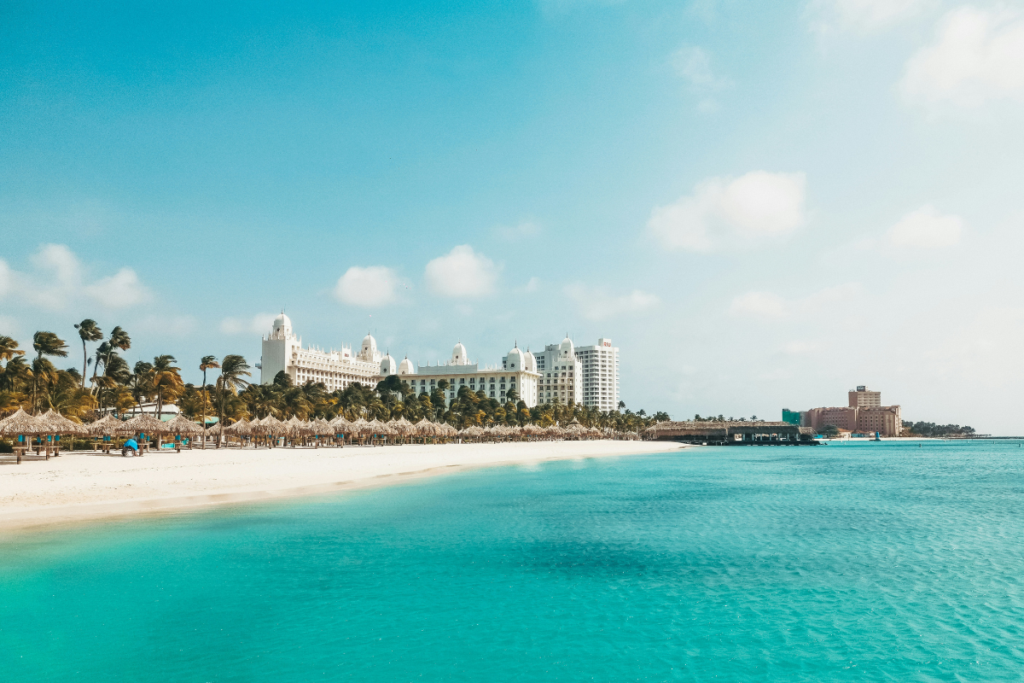 resort on beach from sea
