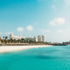 resort on beach from sea