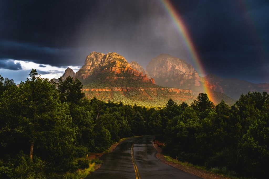 rainbow forest thunderstorm